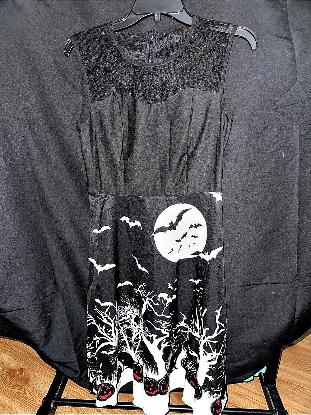Halloween Bat & Pumpkin Print Mini Dress Size Small